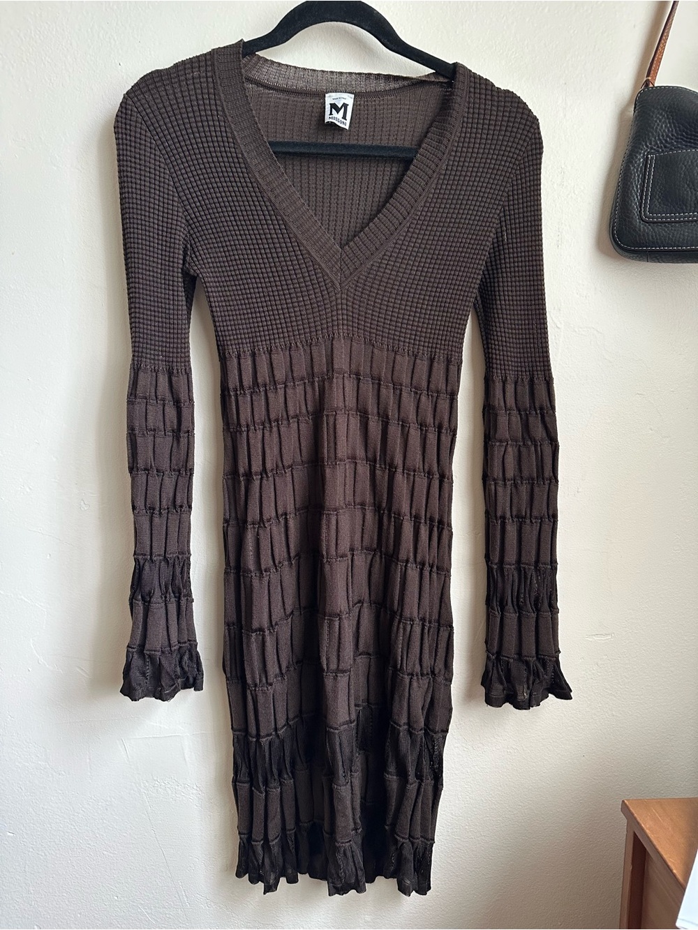 Missoni Brown Textured Knit V-Neck Midi Dress